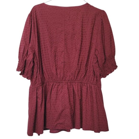 Lane Bryant Short Sleeve Embroidered Eyelet Burgundy Babydoll Top Plus Size 16 - Picture 4 of 12